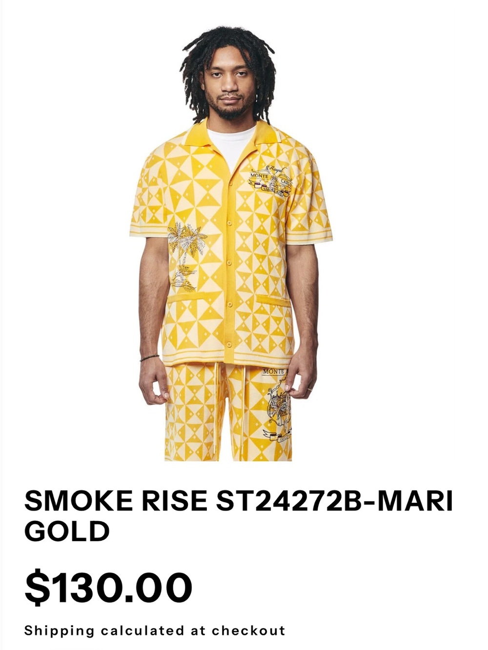 Smoke Rise “Royal Monte Carlo” Yellow Geometric Knit Shirt – Men’s Large
